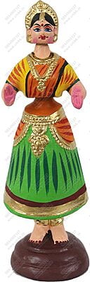 UNIKK Paper Mache Tanjore Lady Dancing Golu Doll, 4"L X 4"W X 12"H, Green / Red / Yellow
