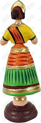 UNIKK Paper Mache Tanjore Lady Dancing Golu Doll, 4"L X 4"W X 12"H, Green / Red / Yellow