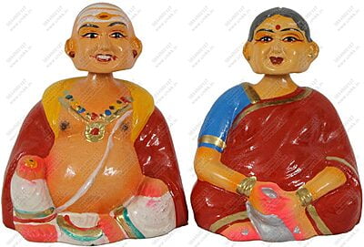 UNIKK Paper Mache Tanjore Thatha Patti Grand Pa Set Golu Doll (Red, 8.75" L X 3.25" W X 5.5" H) Figurine, Multicolour, 1 Piece