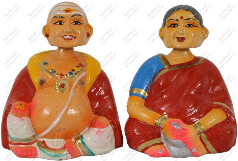UNIKK Paper Mache Tanjore Thatha Patti Grand Pa Set Golu Doll (Red, 8.75" L X 3.25" W X 5.5" H) Figurine, Multicolour, 1 Piece