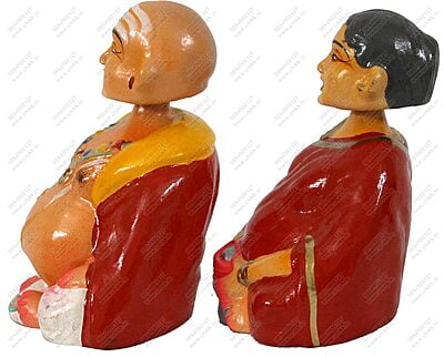 UNIKK Paper Mache Tanjore Thatha Patti Grand Pa Set Golu Doll (Red, 8.75" L X 3.25" W X 5.5" H) Figurine, Multicolour, 1 Piece