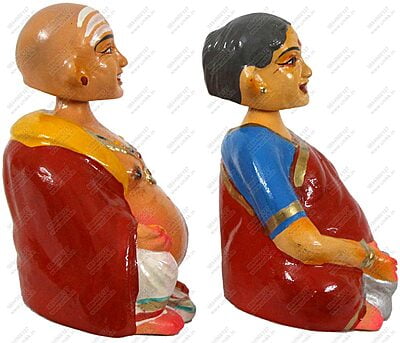 UNIKK Paper Mache Tanjore Thatha Patti Grand Pa Set Golu Doll (Red, 8.75" L X 3.25" W X 5.5" H) Figurine, Multicolour, 1 Piece