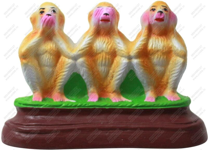 UNIKK Tanjore Three Wise Monkeys Golu Doll Show Piece Made of Eco Friendly Paper Mache