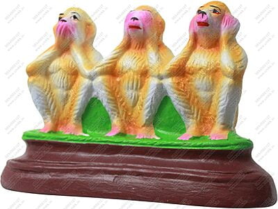 UNIKK Tanjore Three Wise Monkeys Golu Doll Show Piece Made of Eco Friendly Paper Mache