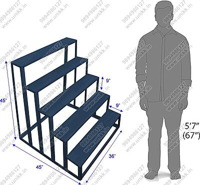 Unikk 5 Steps Golu Stand 3 feet Width of Steel Metal with Regular Painting Coating for Navarathri Kolu Padi Removable Slotted Angle Display Rack Dismantlable