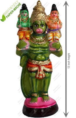 UNIKK Hanuman Carrying Ram and Lakshman Paper Mache Navarathri Golu Doll 32 cms Height