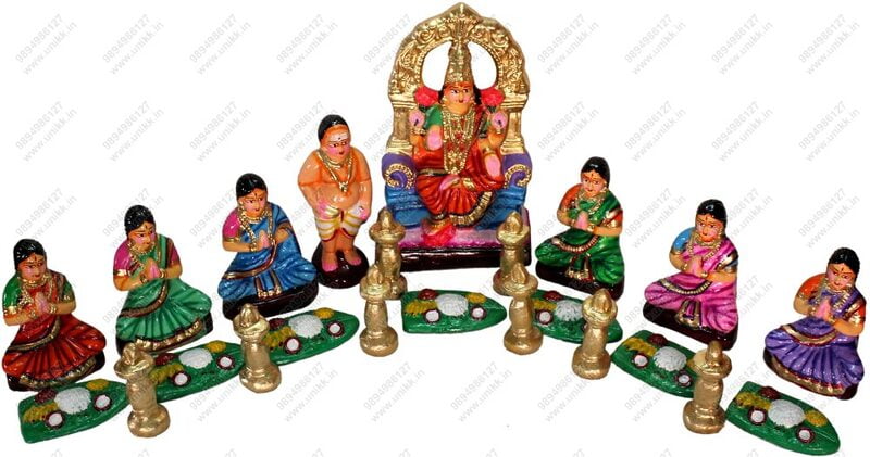 UNIKK Lakshmi Vilakku Puja Set 26 cm Height of 12 Pieces Made of Eco Friendly Paper Mache UNIKK Lakshmi Vilakku Puja Set 26 cm Height of 12 Pieces Made of Eco Friendly Paper Mache
