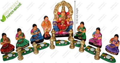 UNIKK Lakshmi Vilakku Puja Set 26 cm Height of 12 Pieces Made of Eco Friendly Paper Mache