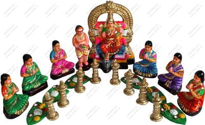 UNIKK Durga Vilakku Puja Set 26 cm Height of 22 Pieces Made of Eco Friendly Paper Mache UNIKK Durga Vilakku Puja Set 26 cm Height of 22 Pieces Made of Eco Friendly Paper Mache