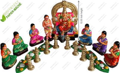 UNIKK Durga Vilakku Puja Set 26 cm Height of 22 Pieces Made of Eco Friendly Paper Mache