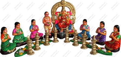 UNIKK Durga Vilakku Puja Set 26 cm Height of 22 Pieces Made of Eco Friendly Paper Mache UNIKK Durga Vilakku Puja Set 26 cm Height of 22 Pieces Made of Eco Friendly Paper Mache