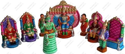 UNIKK Raavana Dharbar Set 31 cm Height of 9 Pieces Made of Eco Friendly Paper Mache Multicolor