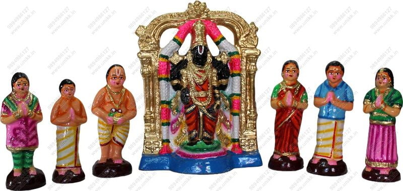 UNIKK Tirupati Netra Darsanam Set 27 cm Height of 7 Pieces Made of Paper Mache Multicolor