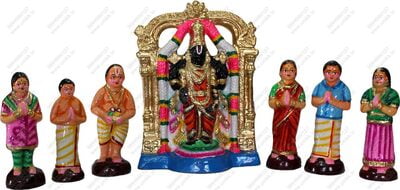 UNIKK Tirupati Netra Darsanam Set 27 cm Height of 7 Pieces Made of Paper Mache Multicolor