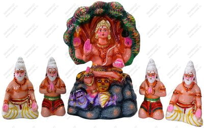 UNIKK Dakshinamoorthy Set 29 cm Height of 5 Pieces Made of Eco Friendly Paper Mache Multicolor