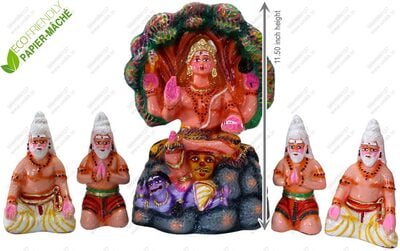 UNIKK Dakshinamoorthy Set 29 cm Height of 5 Pieces Made of Eco Friendly Paper Mache Multicolor