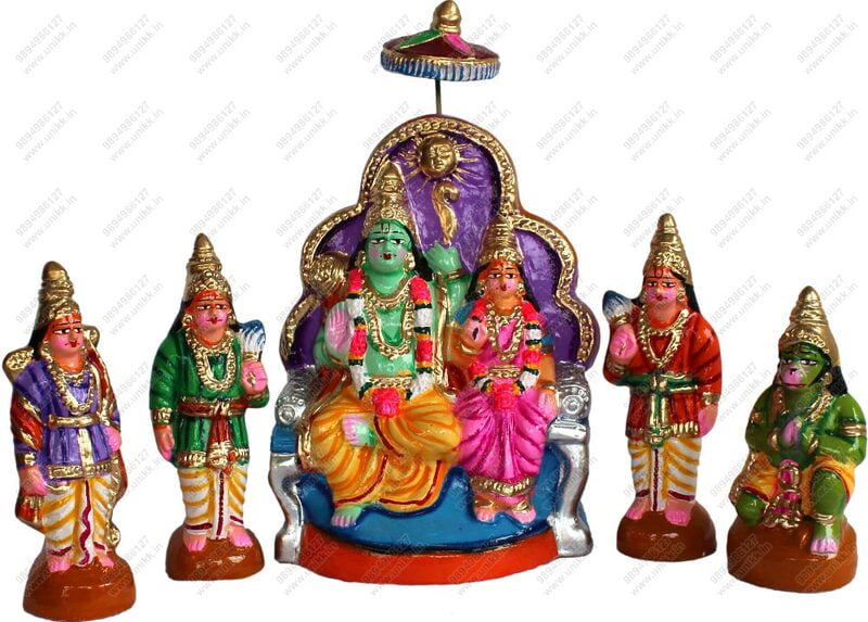 UNIKK Ram Pattabhishekam Set 26 cm Height of 6 Pieces Made of Eco Friendly Paper Mache