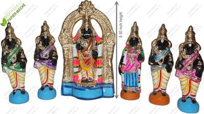 UNIKK Parthasarathi Set 21 cm Height of 6 Pieces Made of Eco Friendly Paper Mache Multicolor