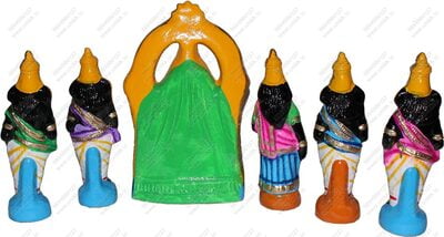 UNIKK Parthasarathi Set 21 cm Height of 6 Pieces Made of Eco Friendly Paper Mache Multicolor