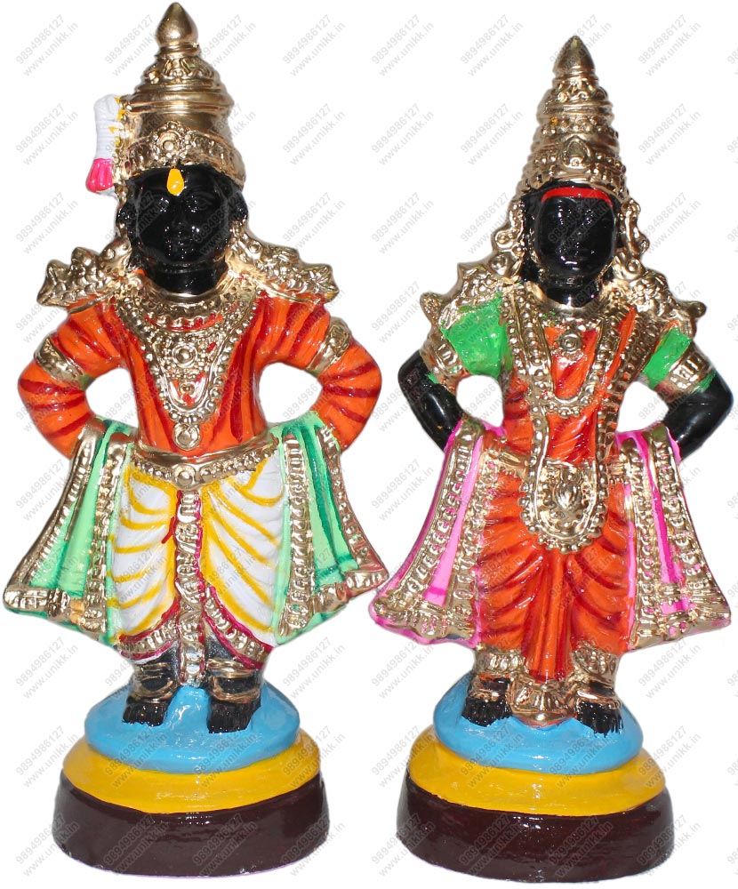 UNIKK Panduranga and Rukmini Set 34 cm Height of 2 Pieces Made of Paper Mache Multicolor