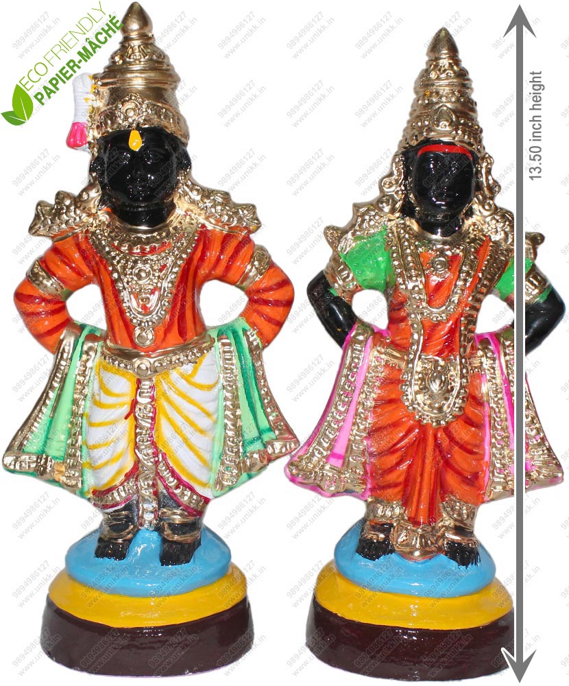 UNIKK Panduranga and Rukmini Set 34 cm Height of 2 Pieces Made of Paper Mache Multicolor