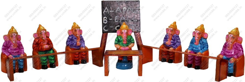 UNIKK Ganesh School Set 25 cm Height of 11 Pieces Made of Eco Friendly Paper Mache Multicolor