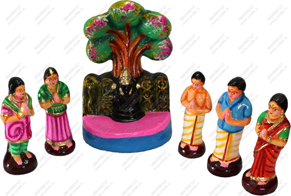 UNIKK Arasamaram Pillayar Koil Set 25 cm Height of 6 Pieces Made of Paper Mache Multicolor
