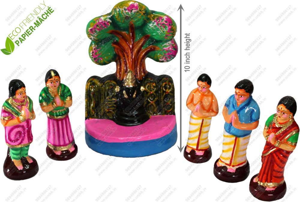 UNIKK Arasamaram Pillayar Koil Set 25 cm Height of 6 Pieces Made of Paper Mache Multicolor