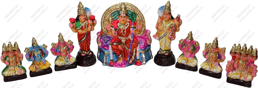 UNIKK Lalitha Devi Set 24 cm Height of 9 Pieces Made of Eco Friendly Paper Mache Multicolor