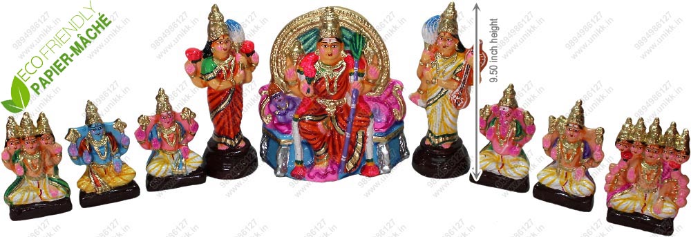 UNIKK Lalitha Devi Set 24 cm Height of 9 Pieces Made of Eco Friendly Paper Mache Multicolor