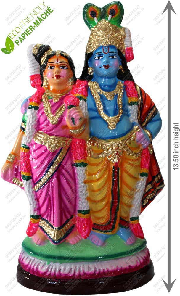 UNIKK Radha Krishna 34 cm Height Made of Eco Friendly Paper Mache Multicolor